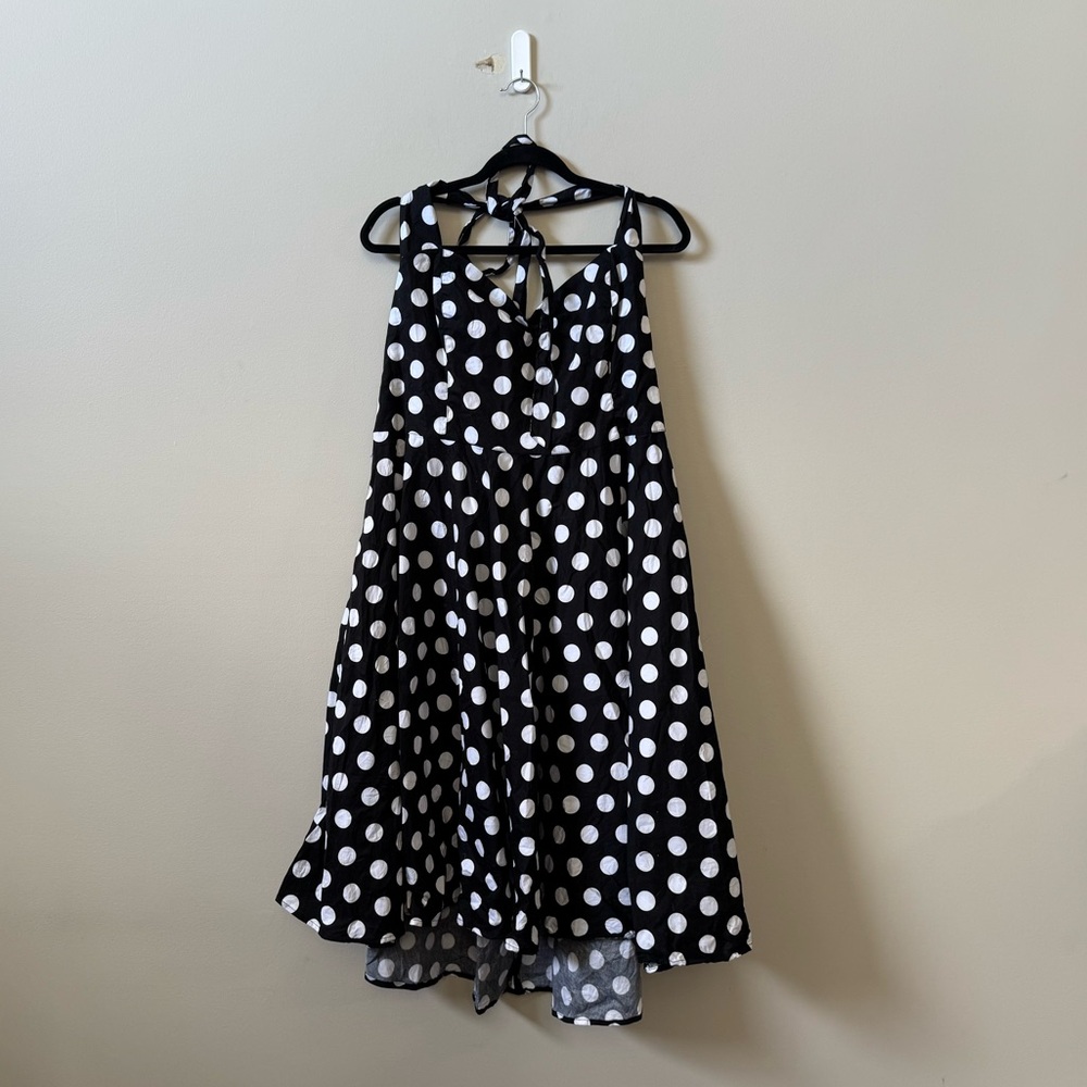 Hell Bunny Black & White Polka Dot Halter Swing Mini Dress - Picture 2 of 8